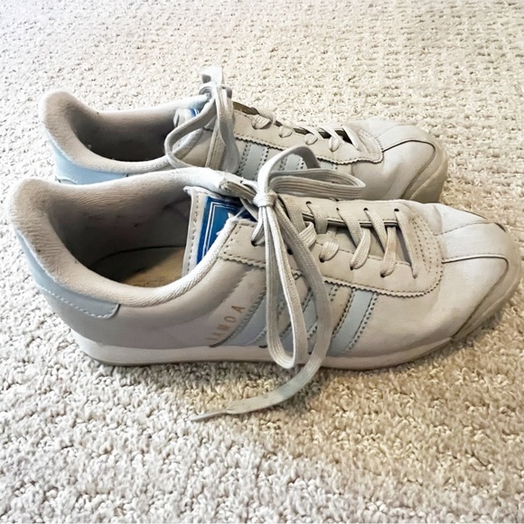 Adidas Samoa Gray Sneakers w Light Blue Stripes Sneaks Women Sz 7.5 Athletic - Picture 3 of 8